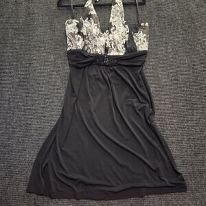 y2k halter black white paisley beaded mini dress 16W plus size